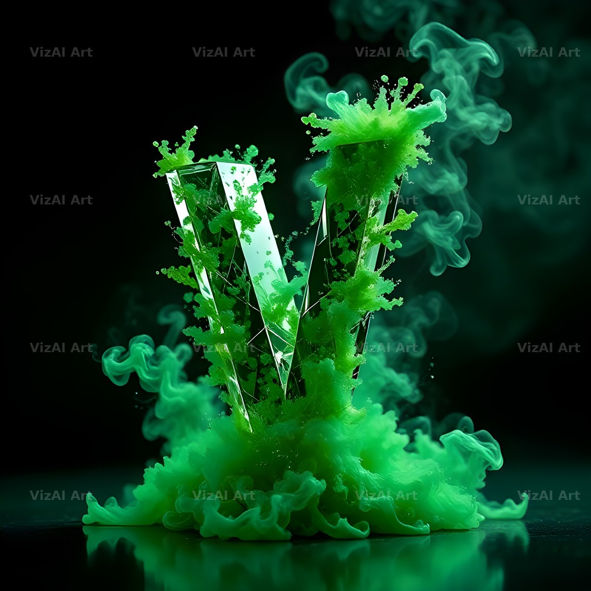 Emerald Smoke Swirl alphabet letter V