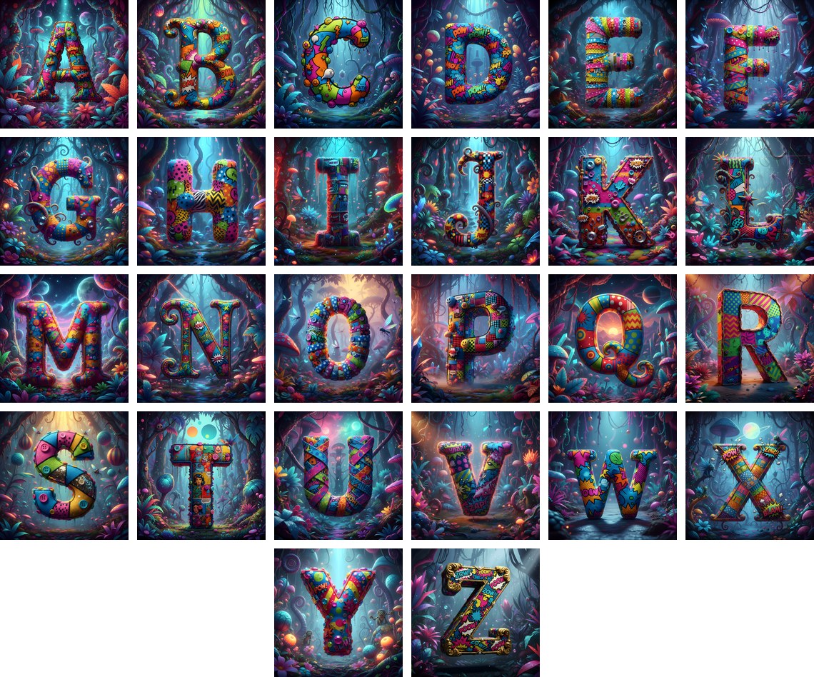 Embroidered Fabric Garden alphabet — all 26 letters