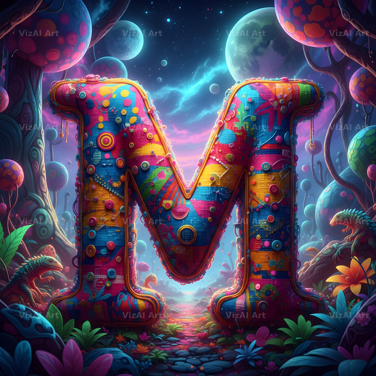 Embroidered Fabric Garden alphabet letter M