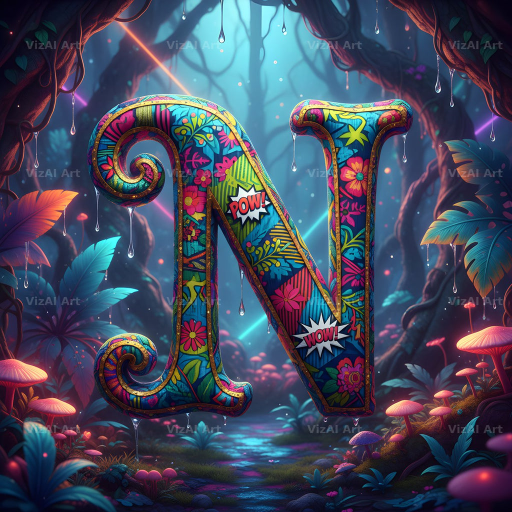 Embroidered Fabric Garden alphabet letter N