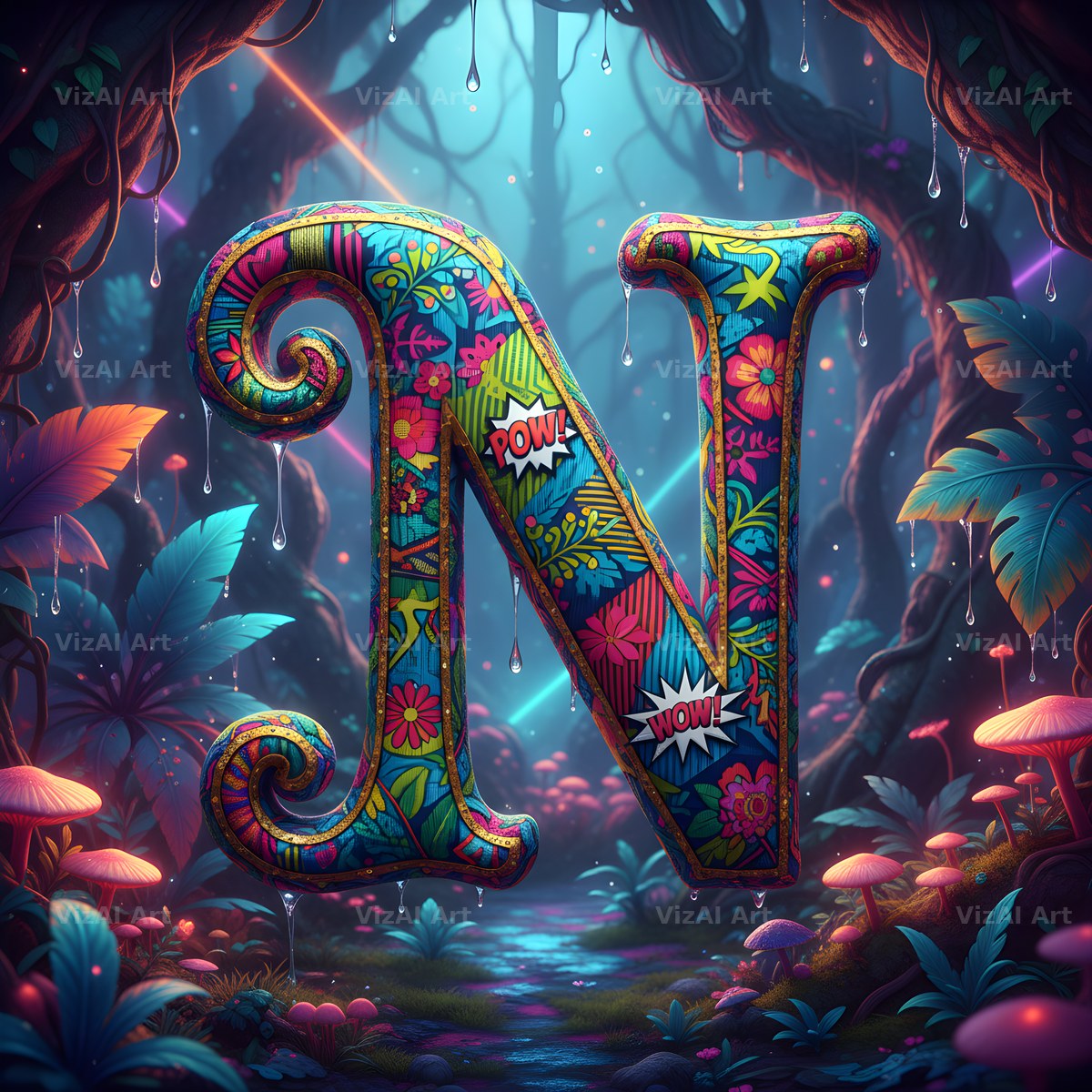 Embroidered Fabric Garden alphabet letter N