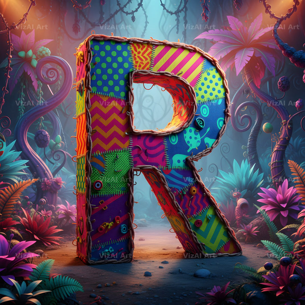 Embroidered Fabric Garden alphabet letter R