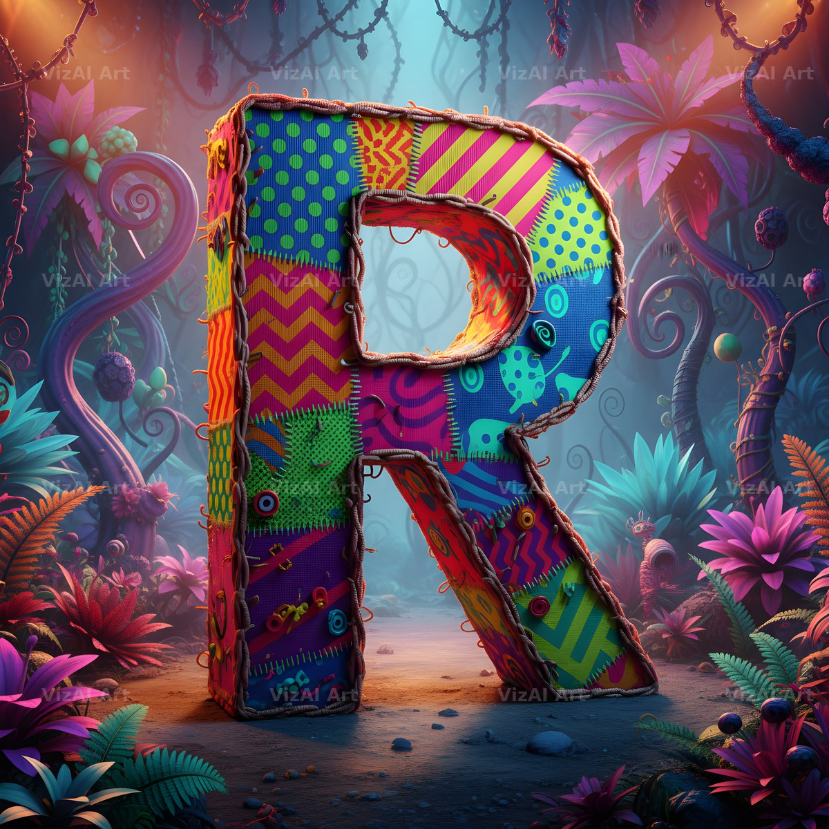Embroidered Fabric Garden alphabet letter R
