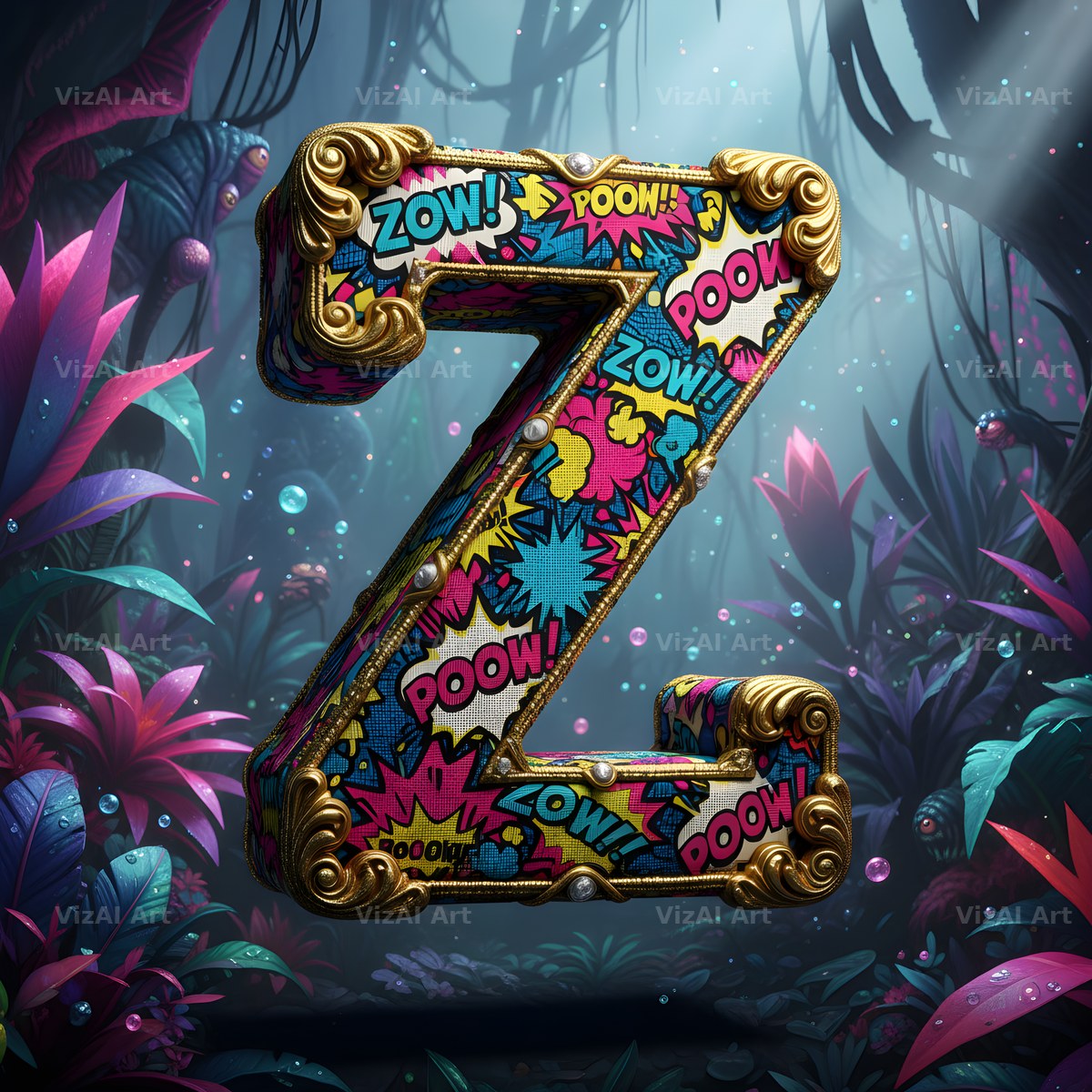 Embroidered Fabric Garden alphabet letter Z