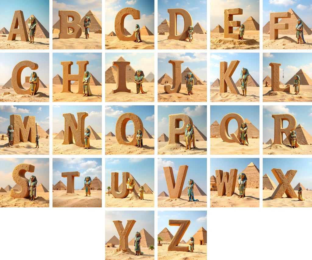 Egyptian Pharaoh Sand alphabet — all 26 letters