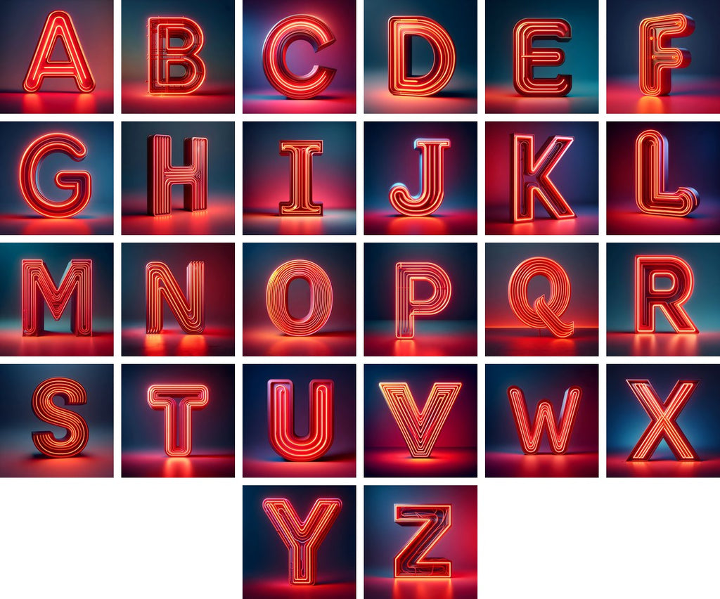 Electric Red Neon alphabet — all 26 letters