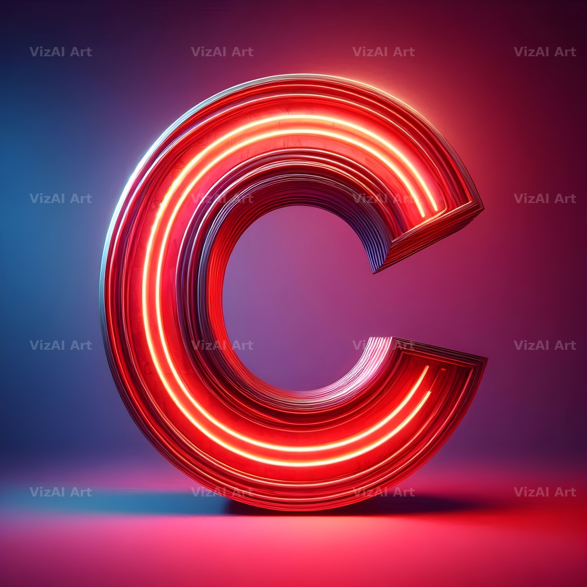 Electric Red Neon alphabet letter C