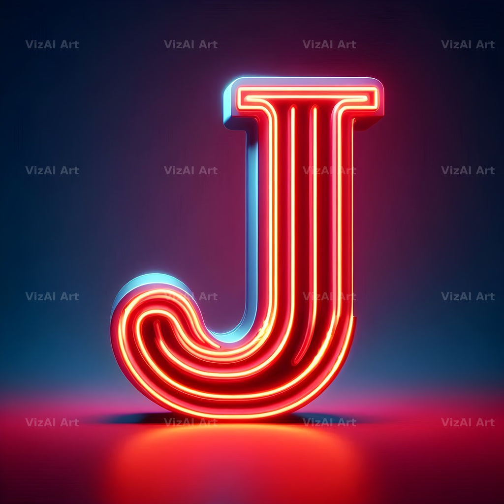 Electric Red Neon alphabet letter J