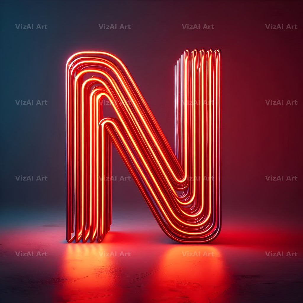 Electric Red Neon alphabet letter N