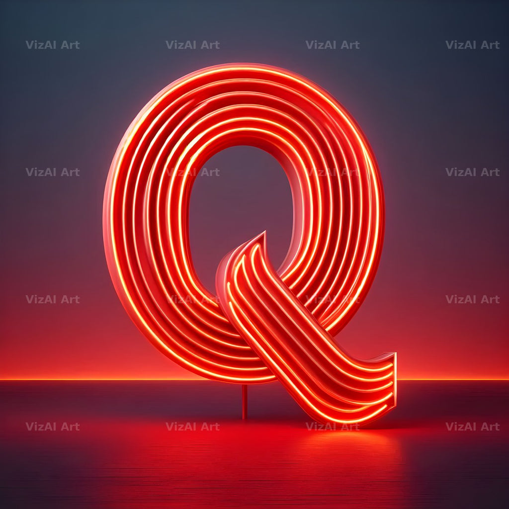 Electric Red Neon alphabet letter Q