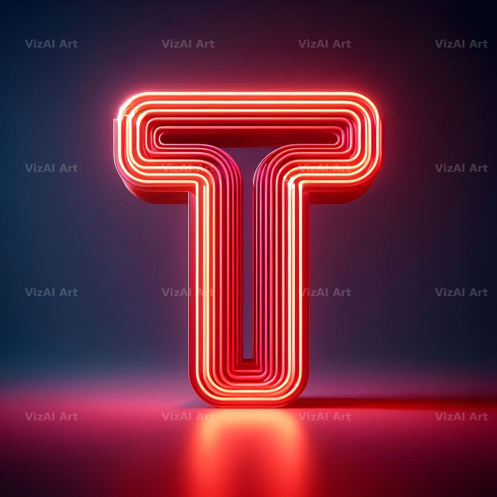 Electric Red Neon alphabet letter T