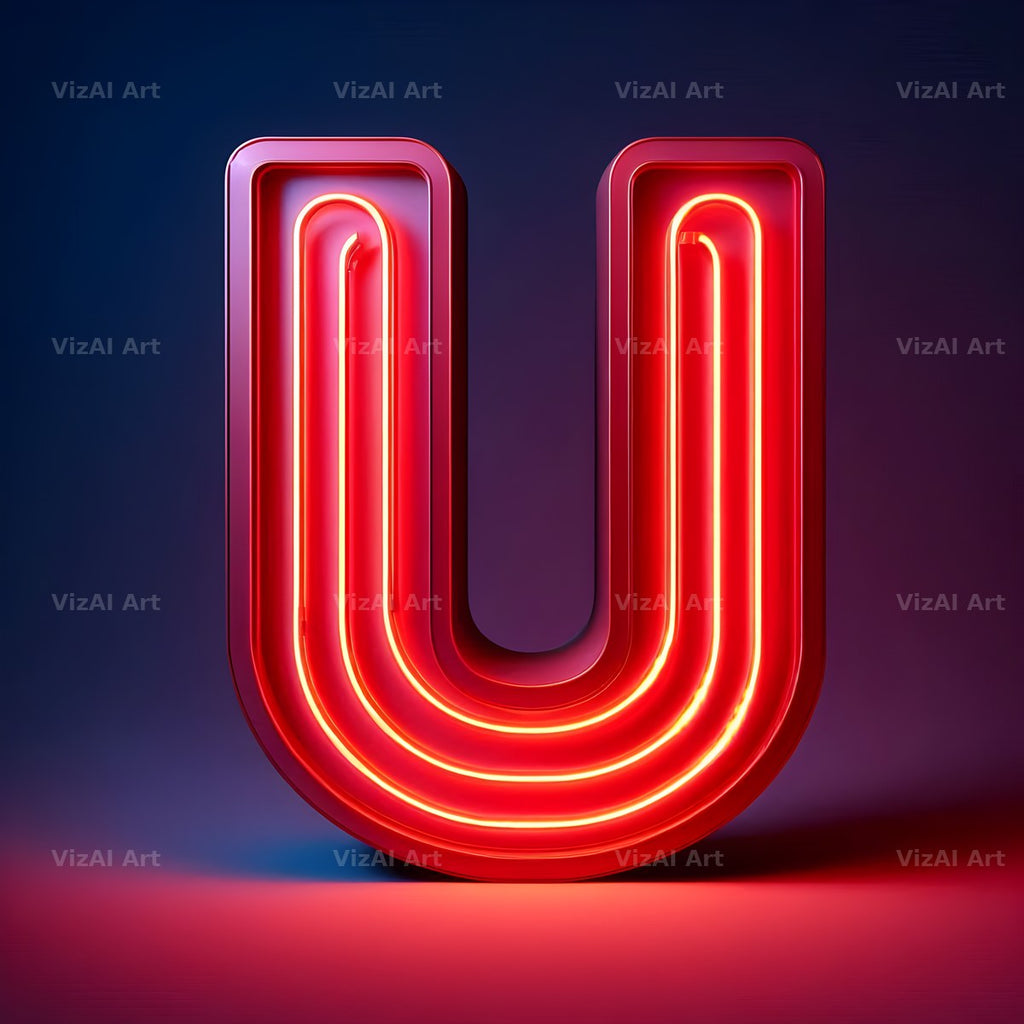 Electric Red Neon alphabet letter U