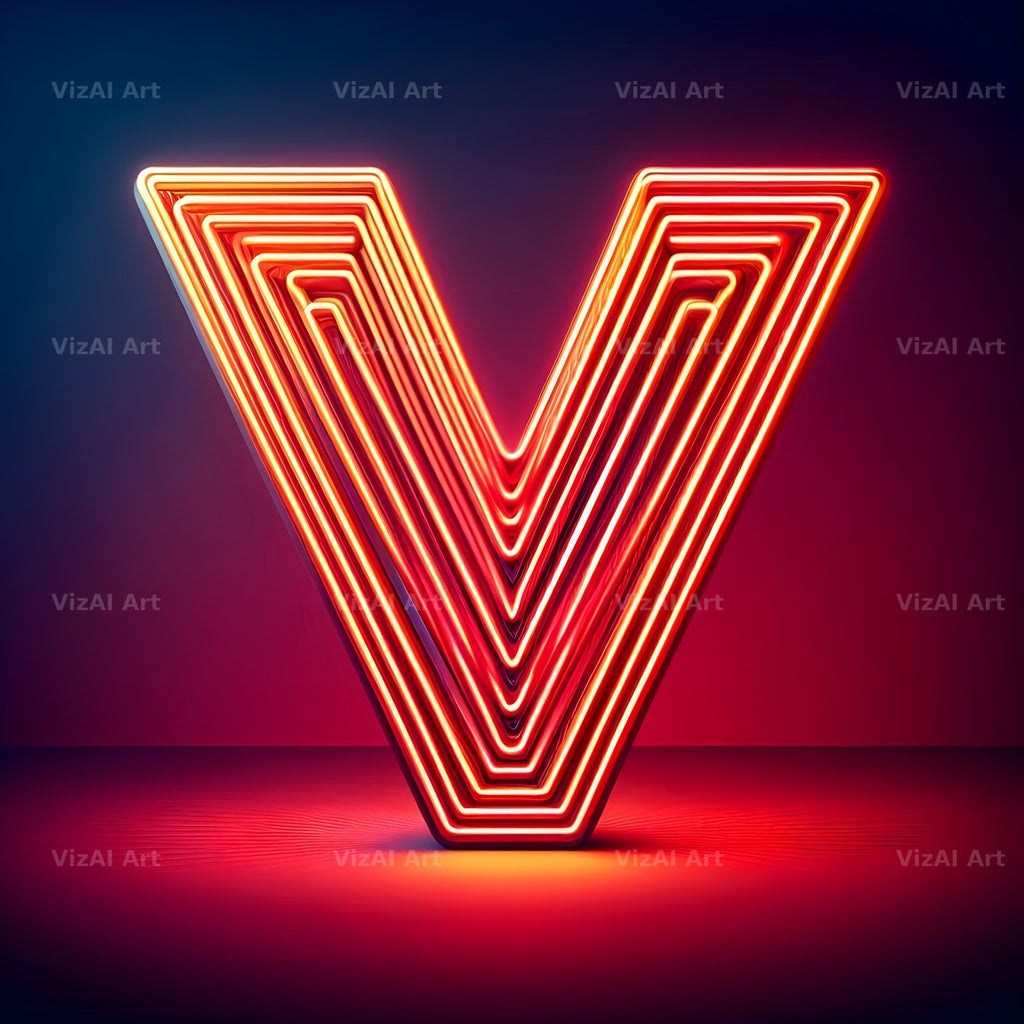 Electric Red Neon alphabet letter V