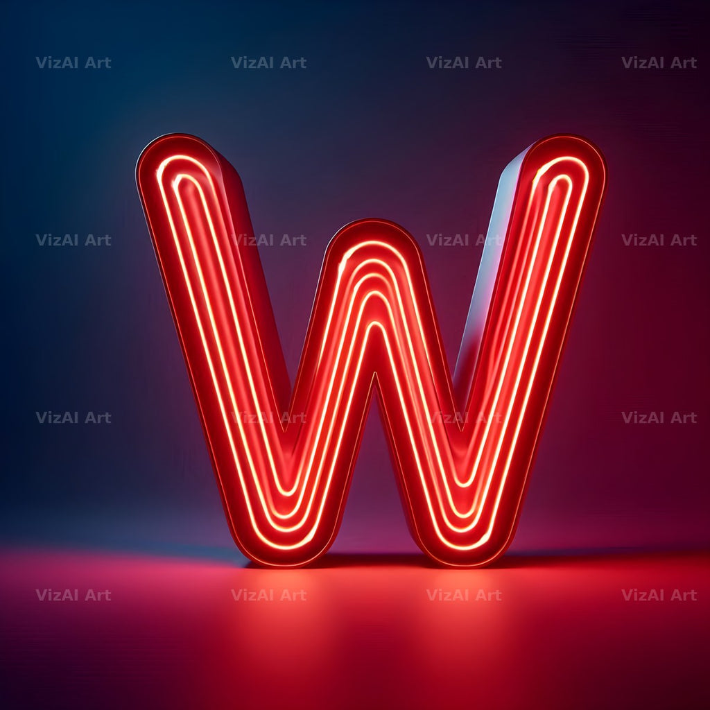 Electric Red Neon alphabet letter W