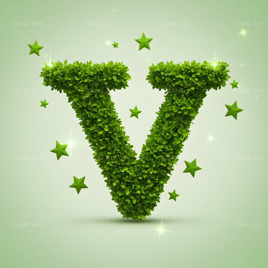 Emerald Sparkle Hedge alphabet letter V