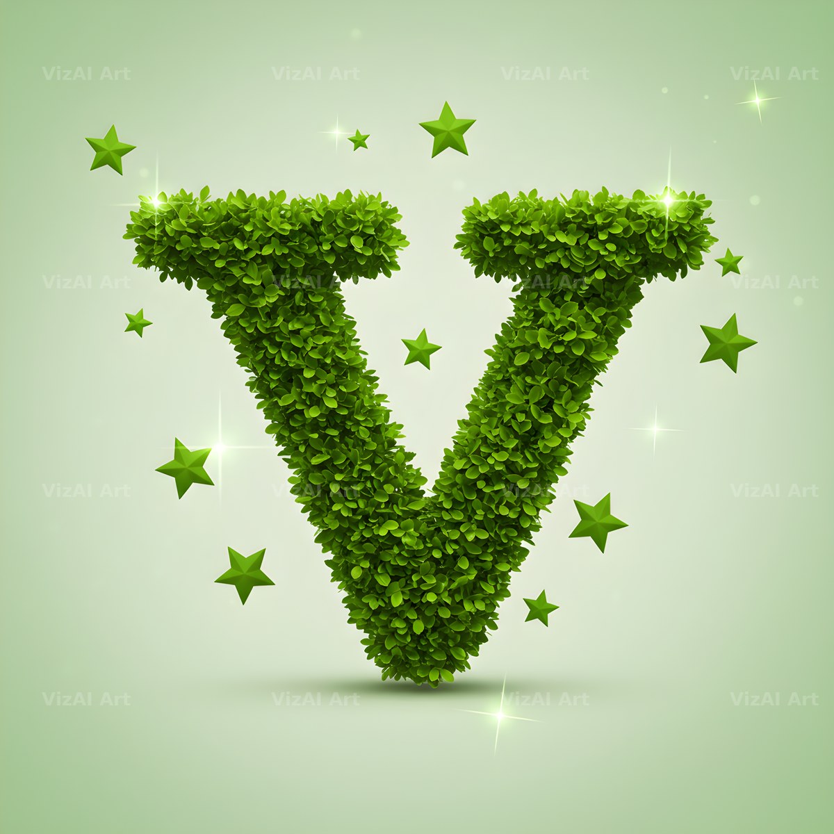 Emerald Sparkle Hedge alphabet letter V