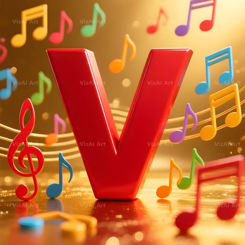 Red Note Fanfare alphabet letter V