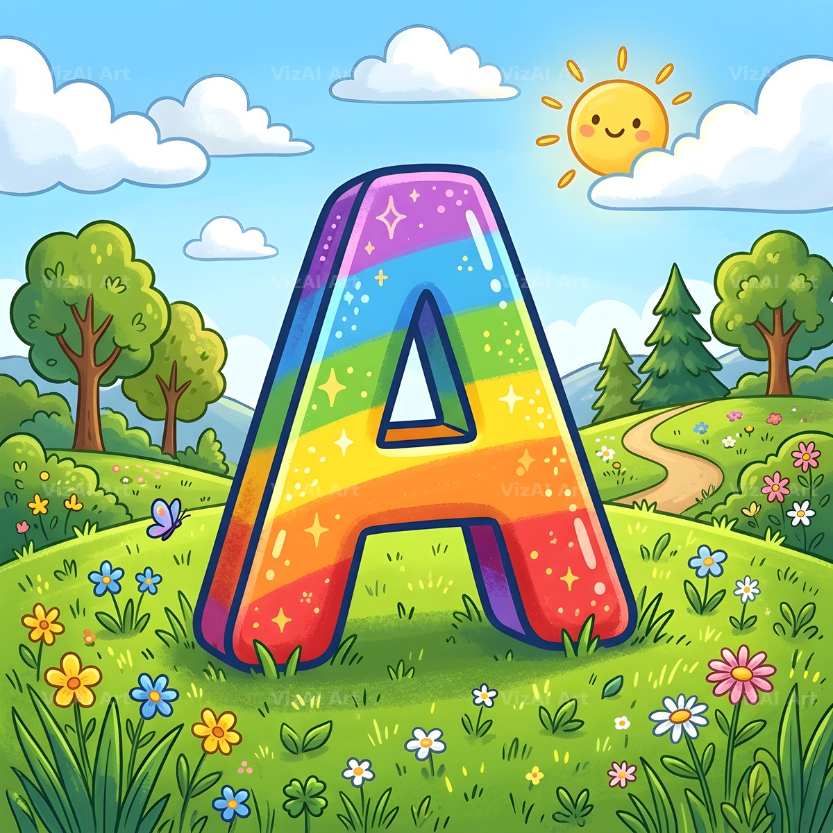 Rainbow Storybook Field alphabet letter A