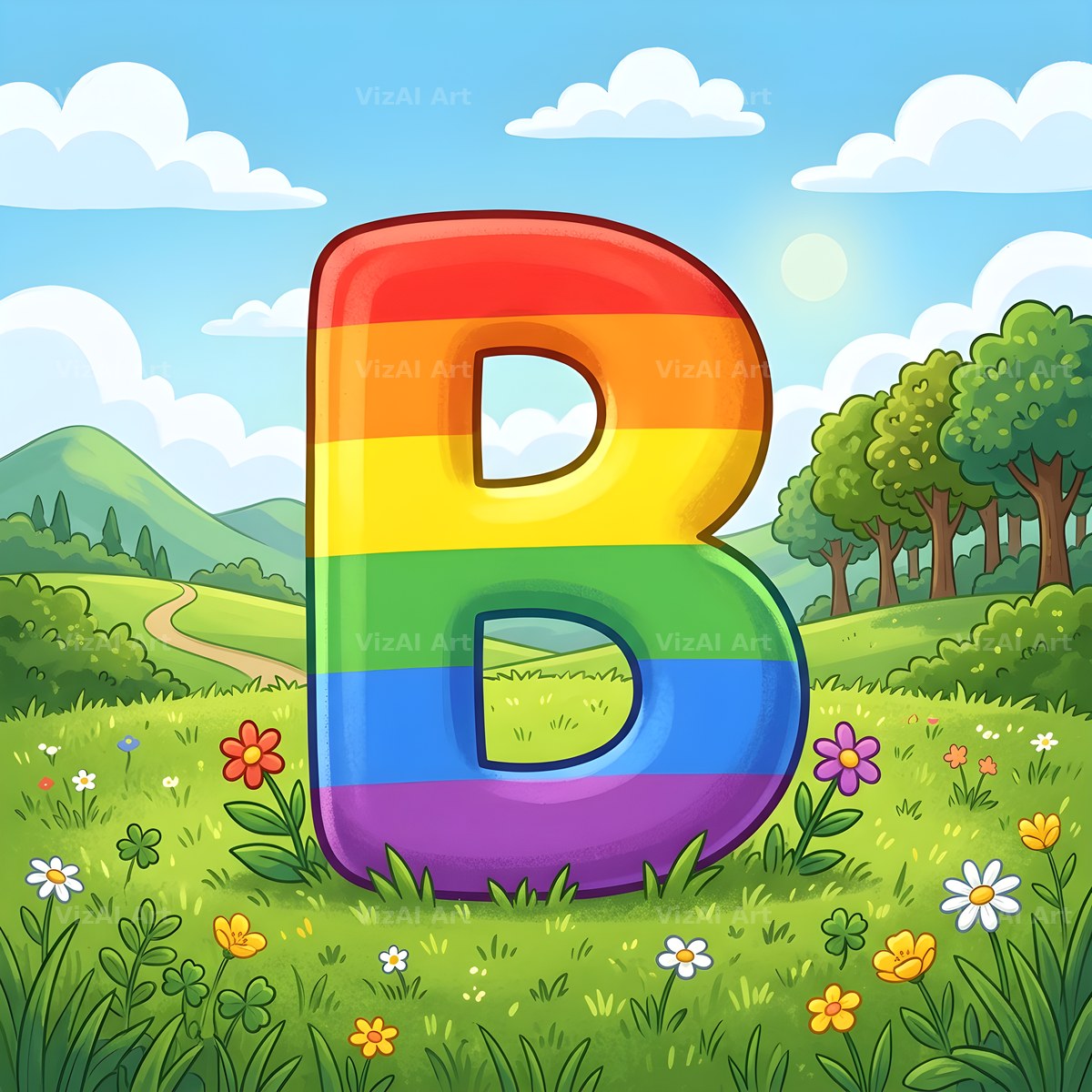 Rainbow Storybook Field alphabet letter B