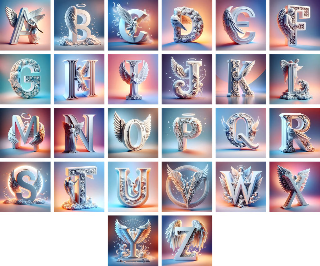 Angel Wing Feather alphabet — all 26 letters