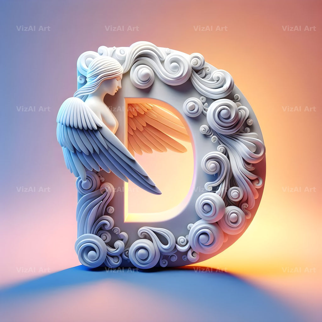 Angel Wing Feather alphabet letter D