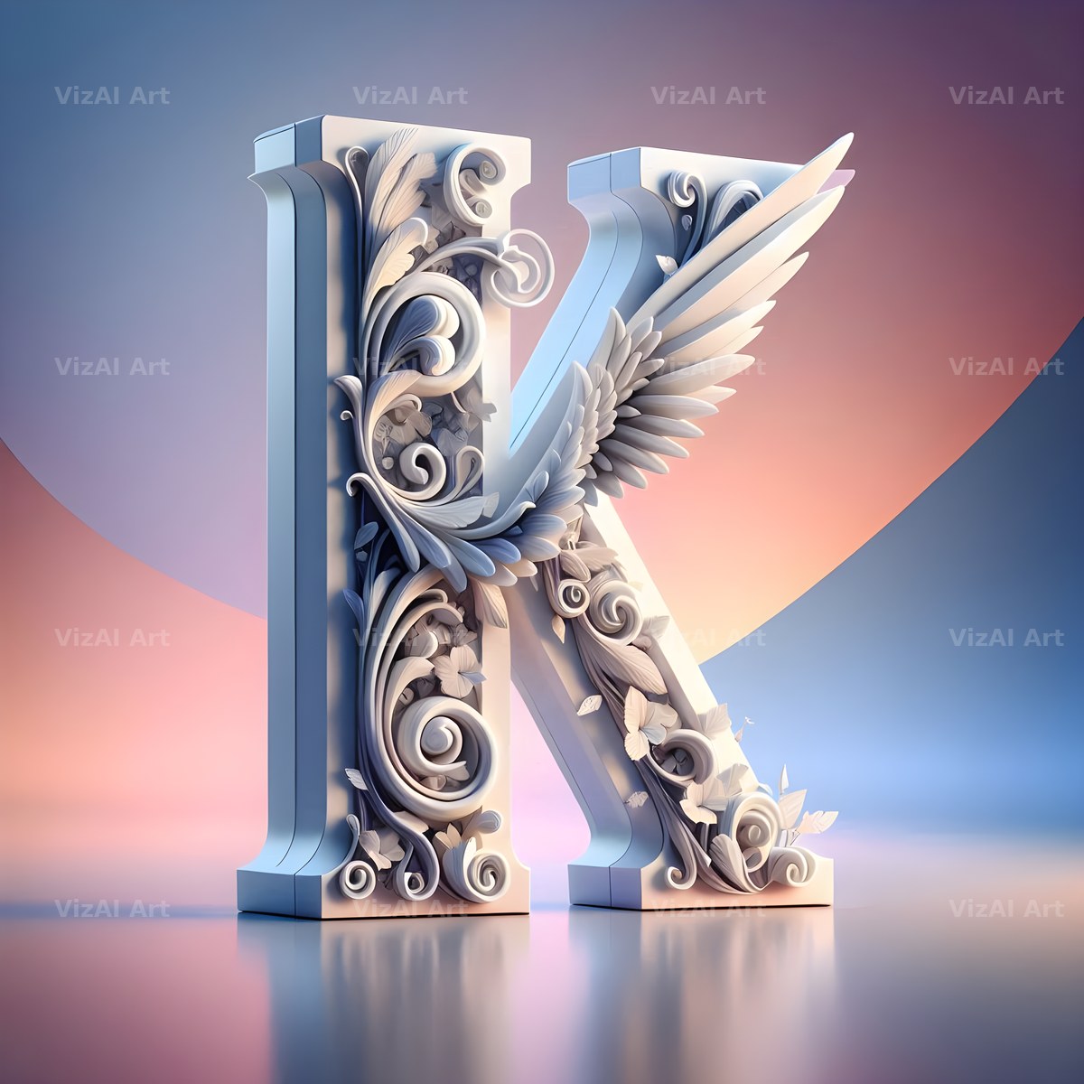Angel Wing Feather alphabet letter K