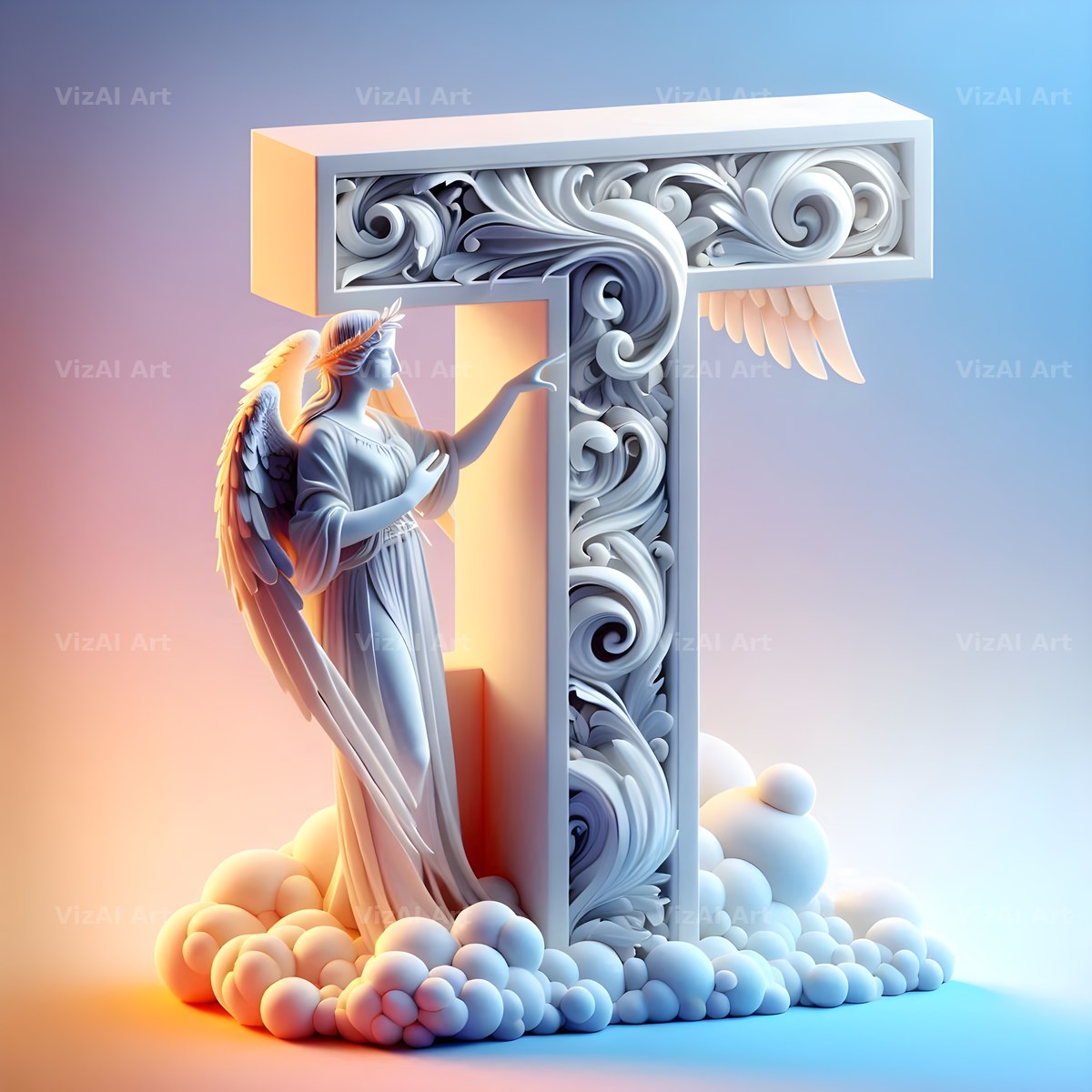 Angel Wing Feather alphabet letter T