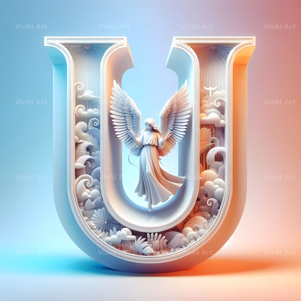 Angel Wing Feather alphabet letter U