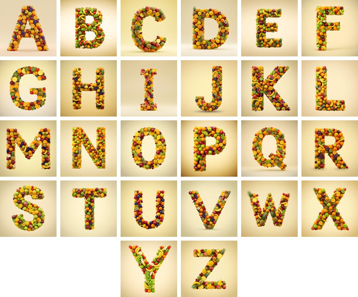 Fresh Fruit Medley alphabet — all 26 letters