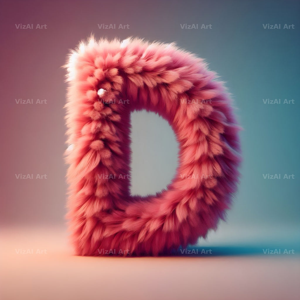 Pink Fur Fluff alphabet letter D