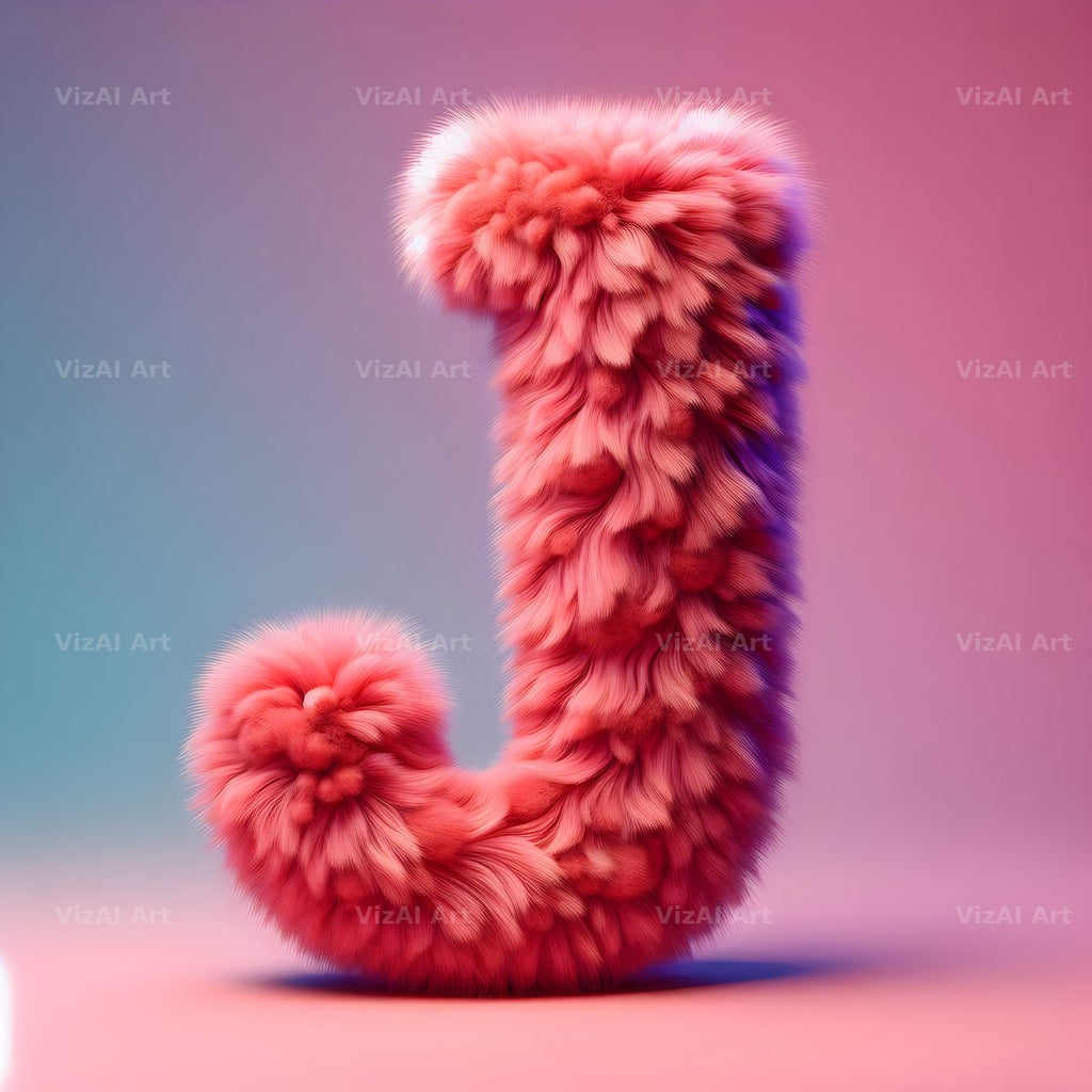 Pink Fur Fluff alphabet letter J