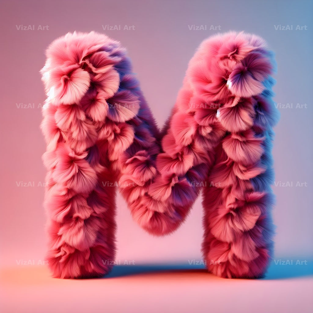 Pink Fur Fluff alphabet letter M
