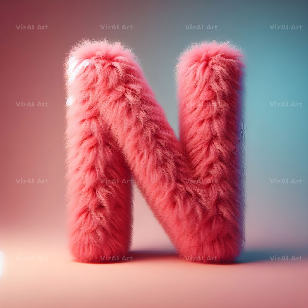Pink Fur Fluff alphabet letter N