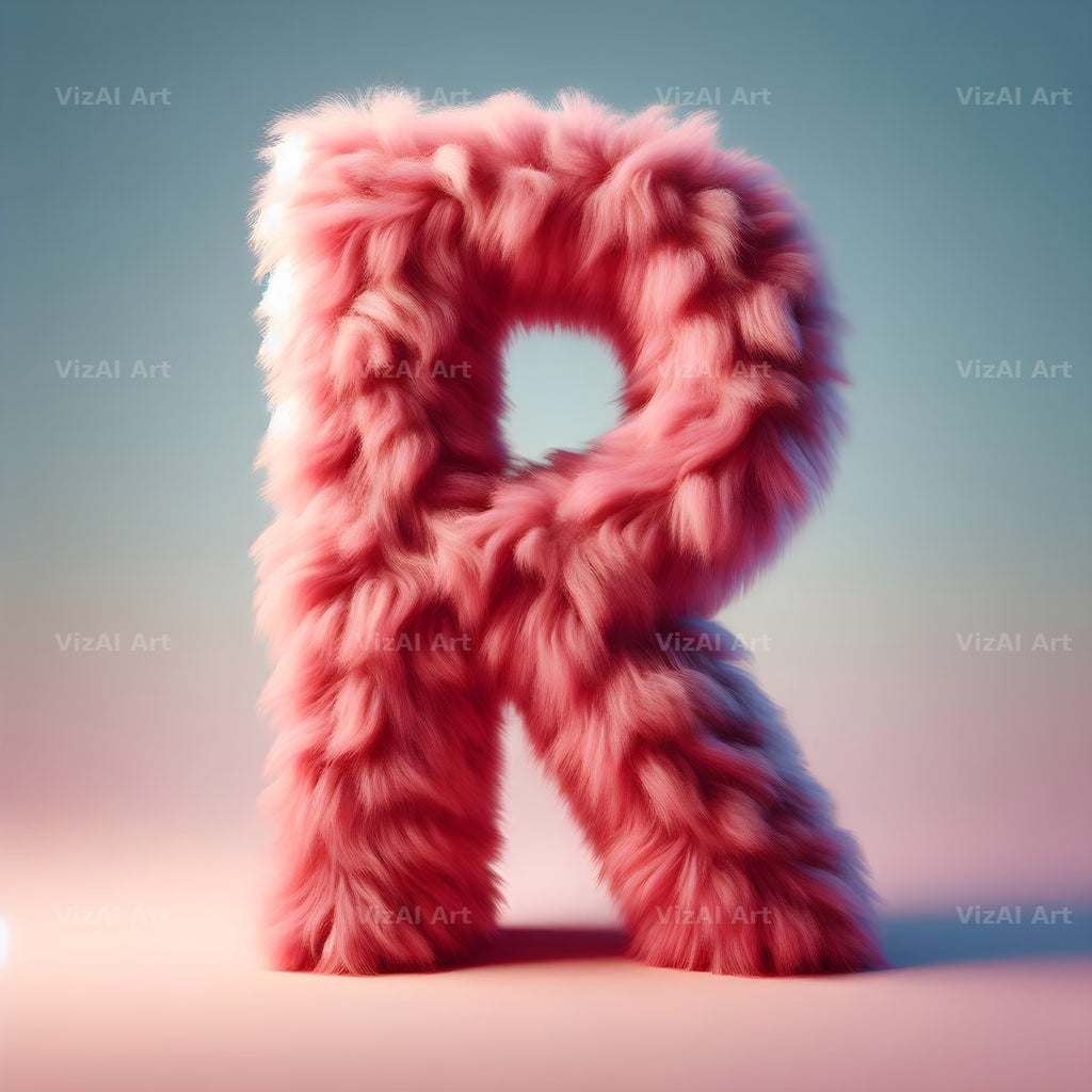 Pink Fur Fluff alphabet letter R