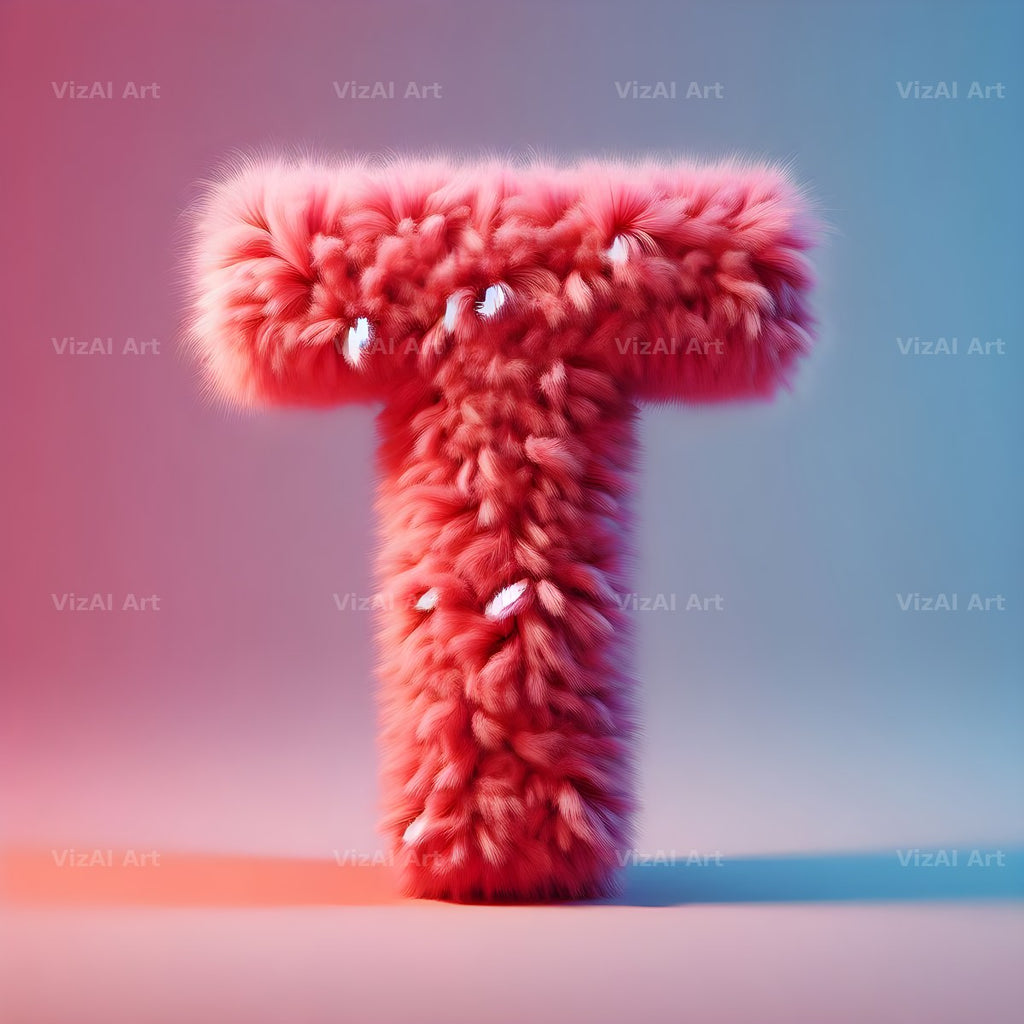 Pink Fur Fluff alphabet letter T