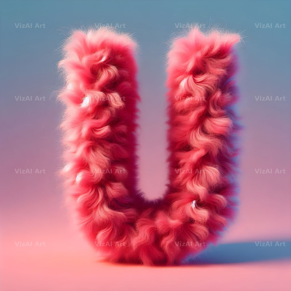 Pink Fur Fluff alphabet letter U
