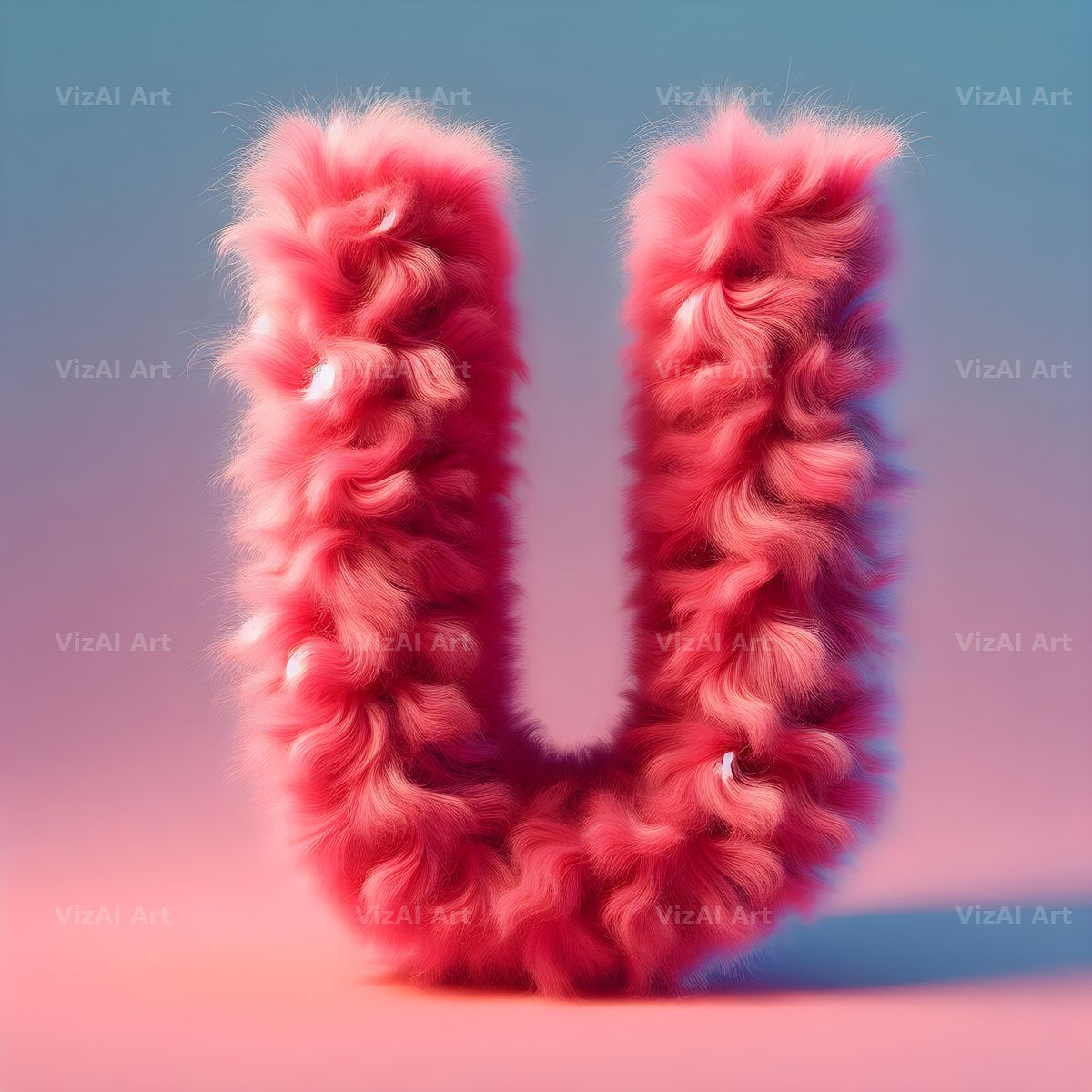 Pink Fur Fluff alphabet letter U