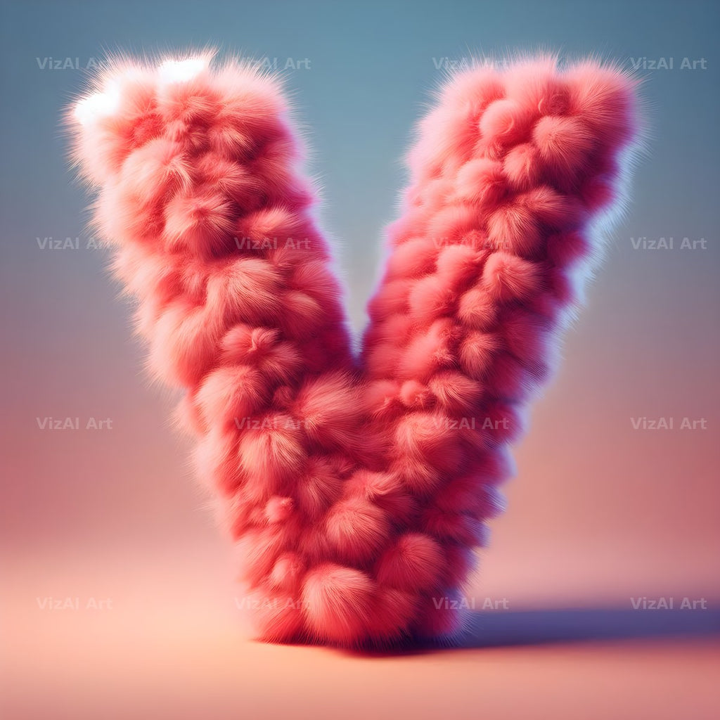 Pink Fur Fluff alphabet letter V