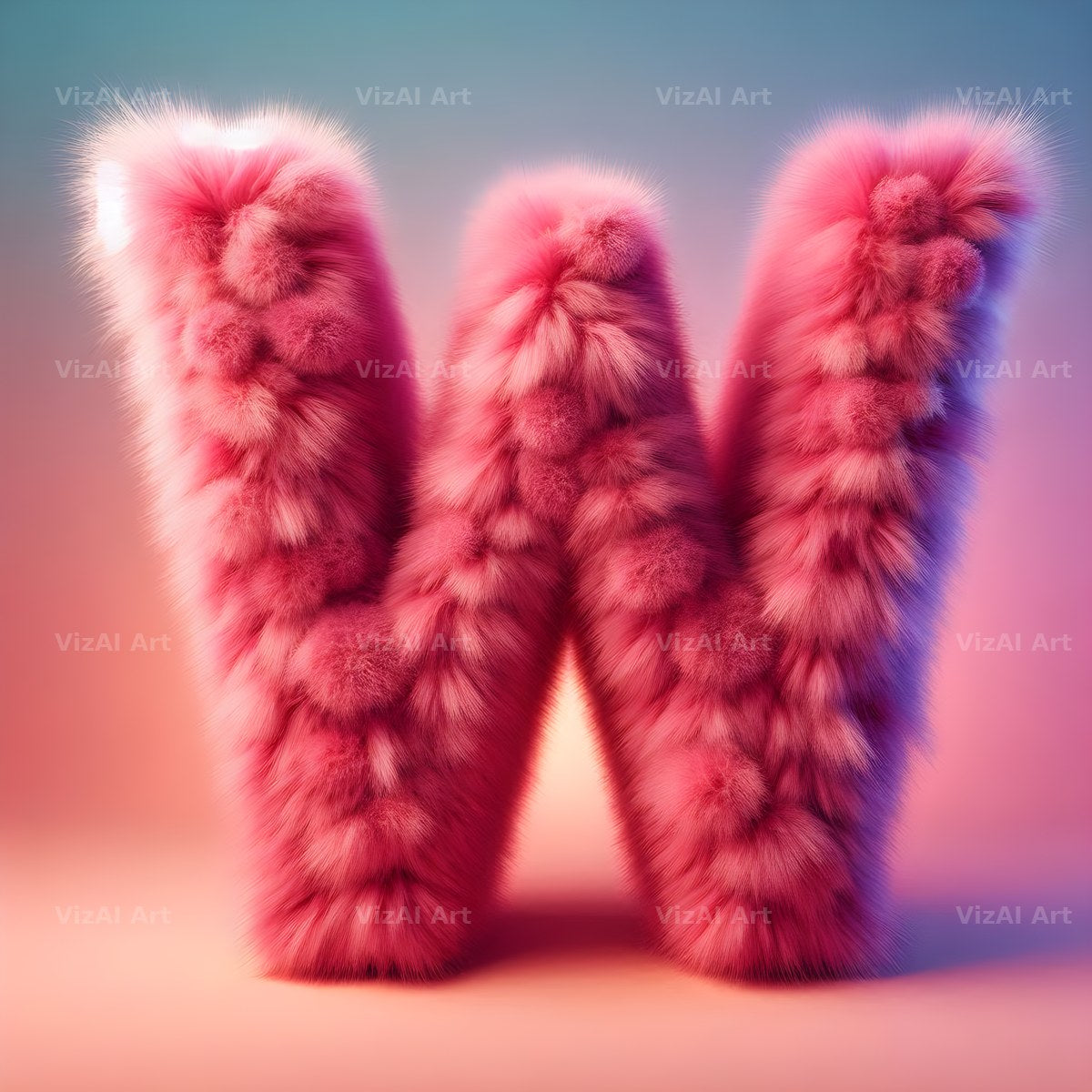 Pink Fur Fluff alphabet letter W
