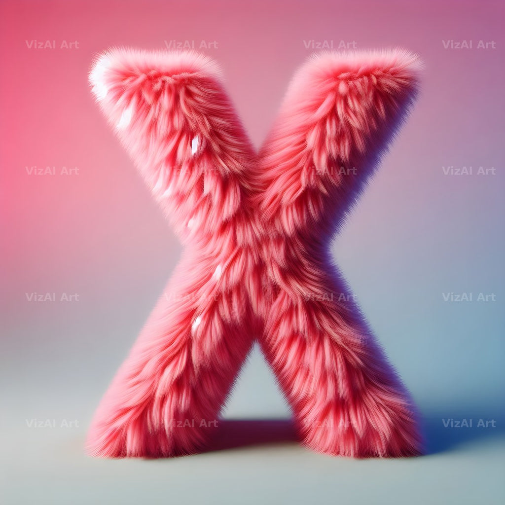 Pink Fur Fluff alphabet letter X