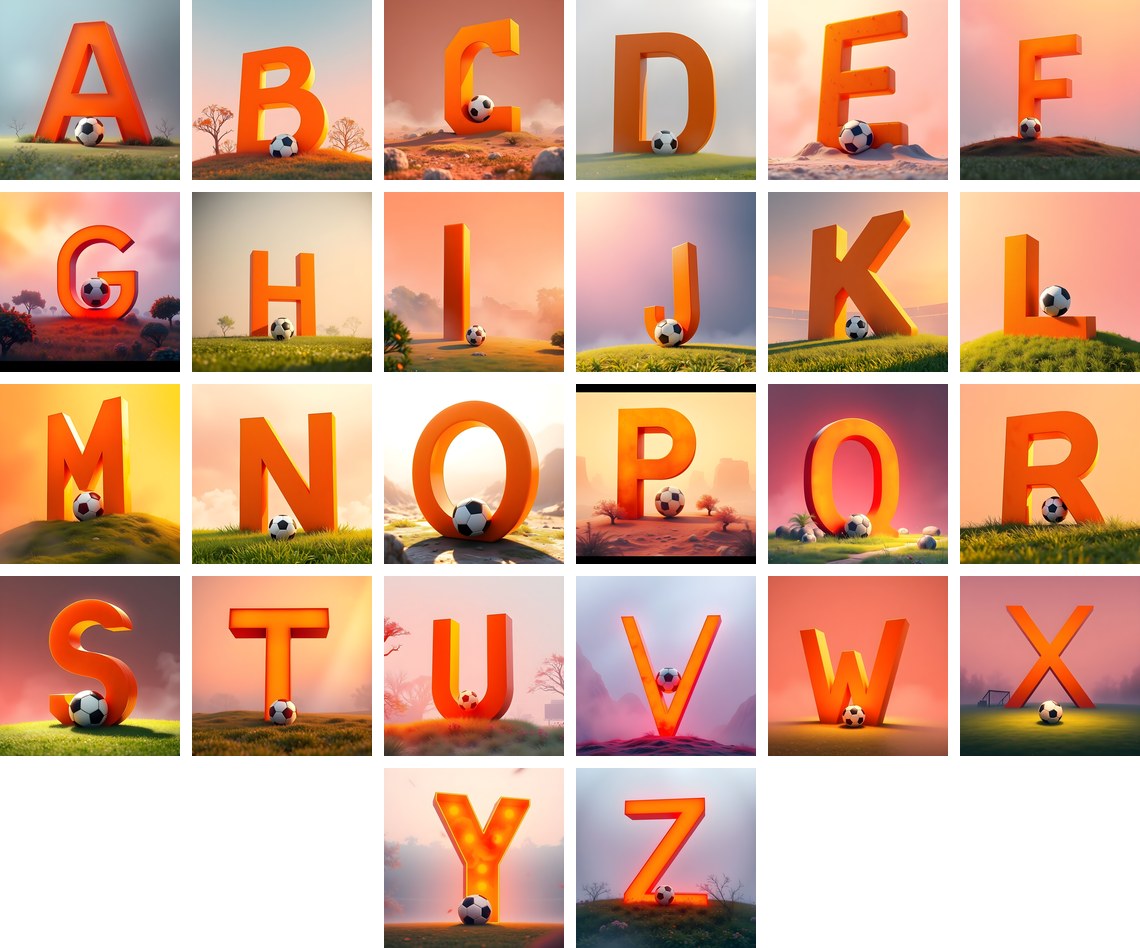 Football Sunset Pitch alphabet — all 26 letters