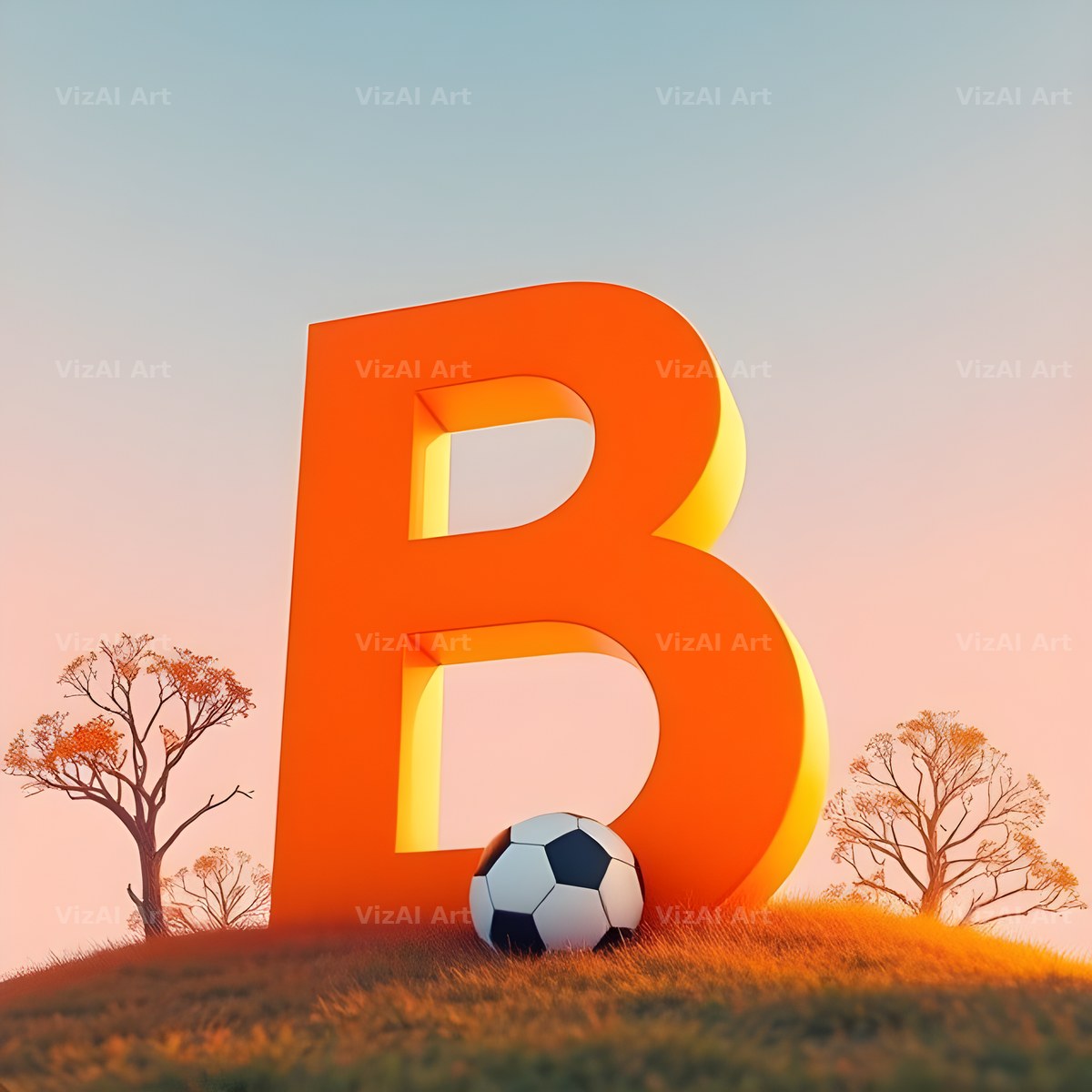 Football Sunset Pitch alphabet letter B