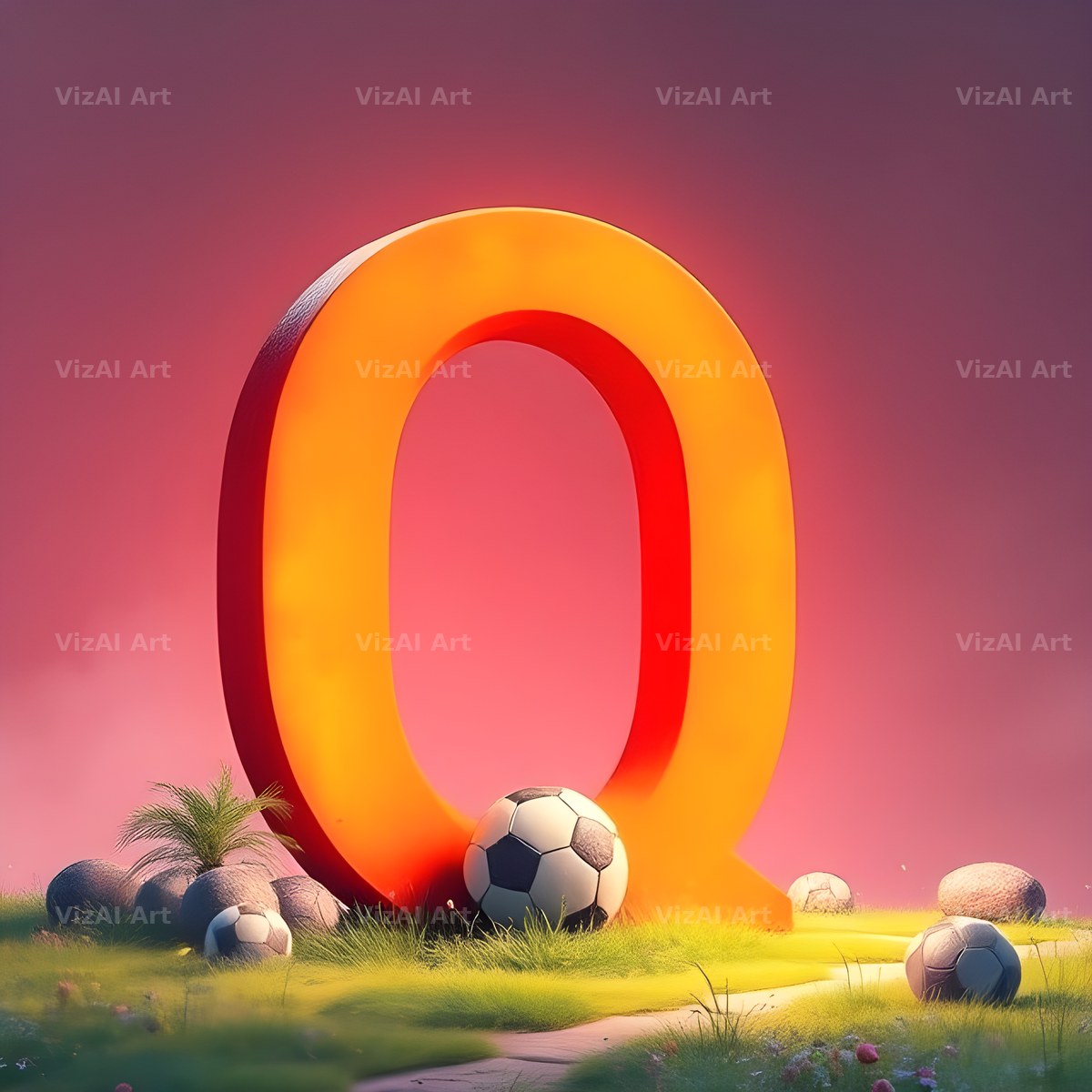 Football Sunset Pitch alphabet letter Q