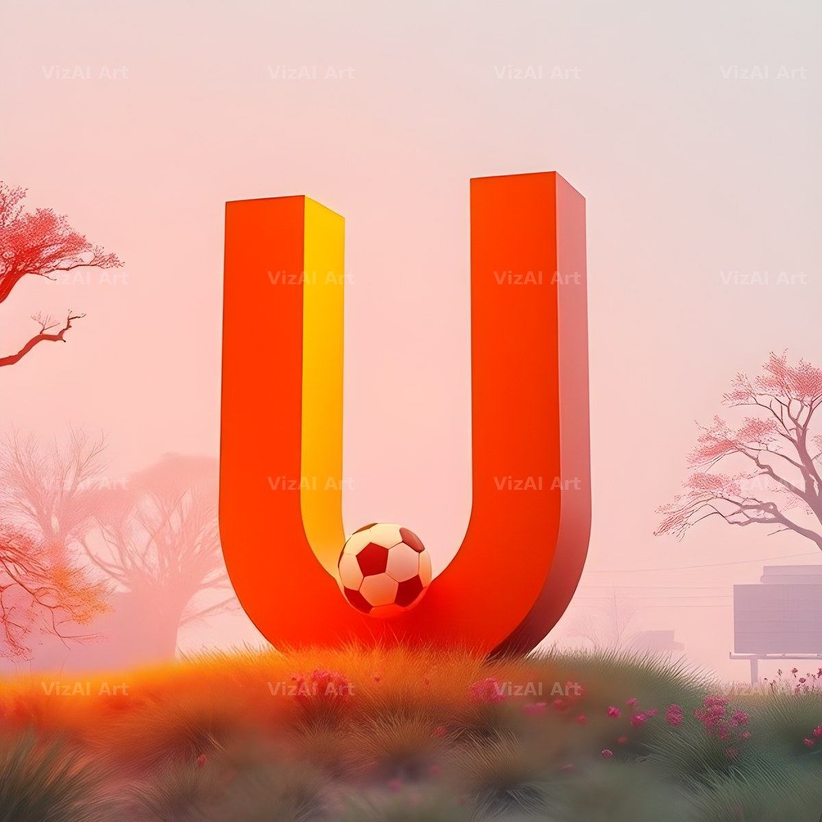 Football Sunset Pitch alphabet letter U
