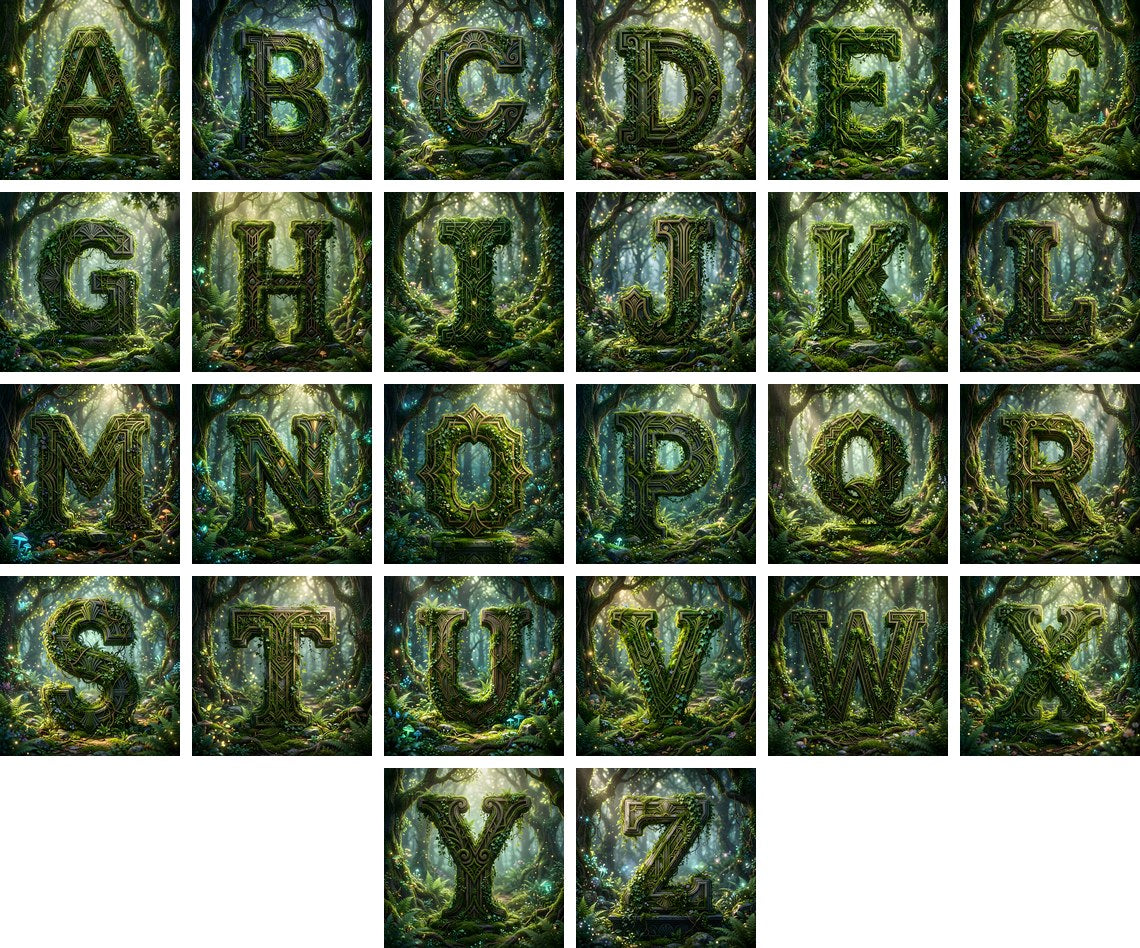 Forest Vine Canopy alphabet — all 26 letters