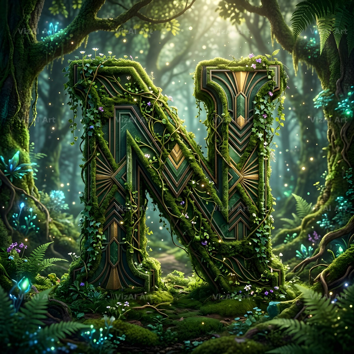 Forest Vine Canopy alphabet letter N