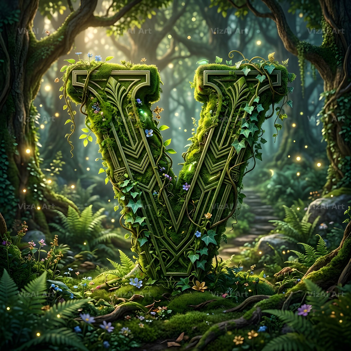 Forest Vine Canopy alphabet letter V