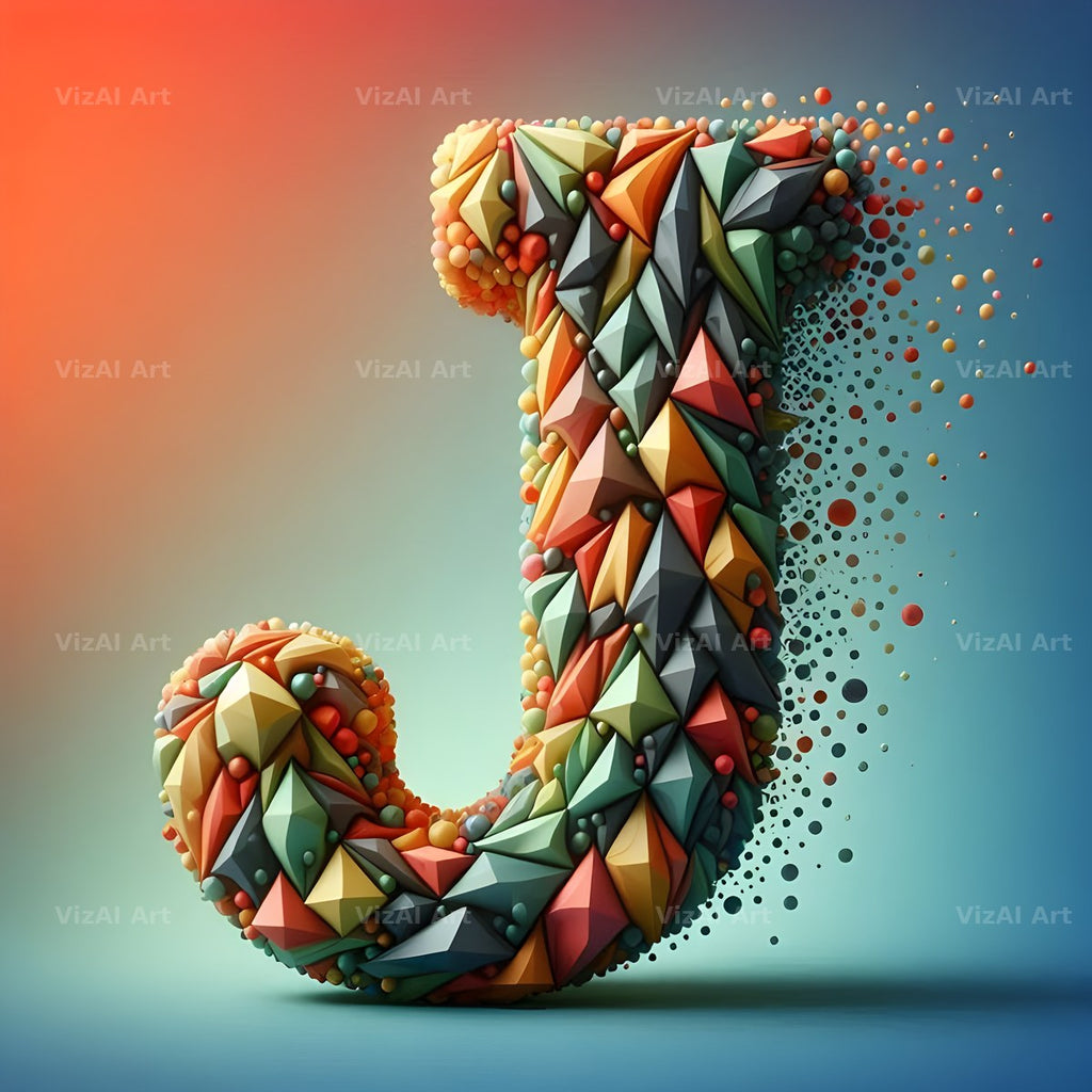 Geometric Confetti Shape alphabet letter J