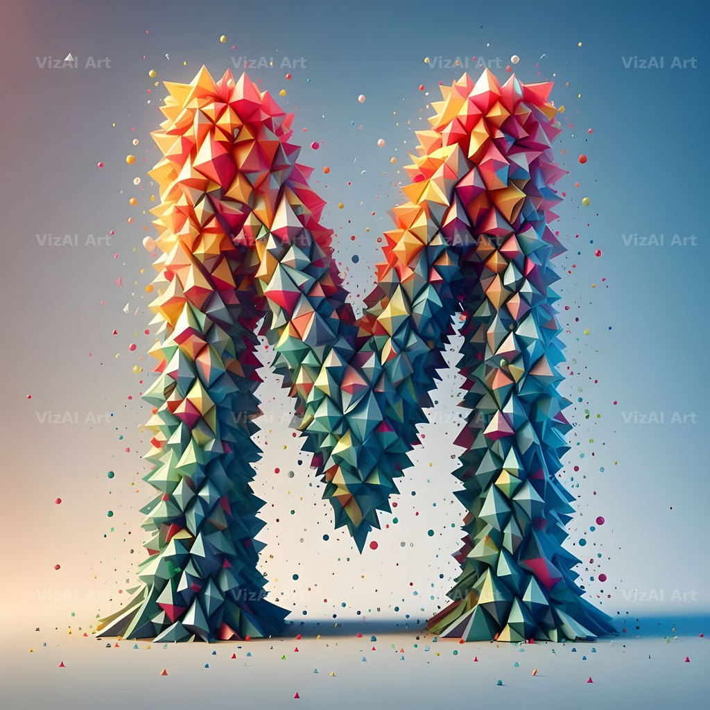 Geometric Confetti Shape alphabet letter M