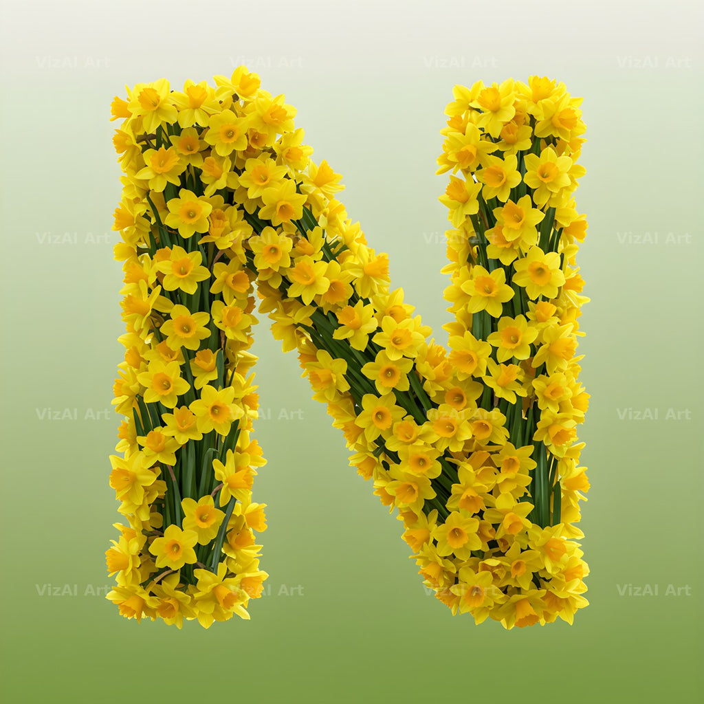 Golden Daffodil Spring alphabet letter N